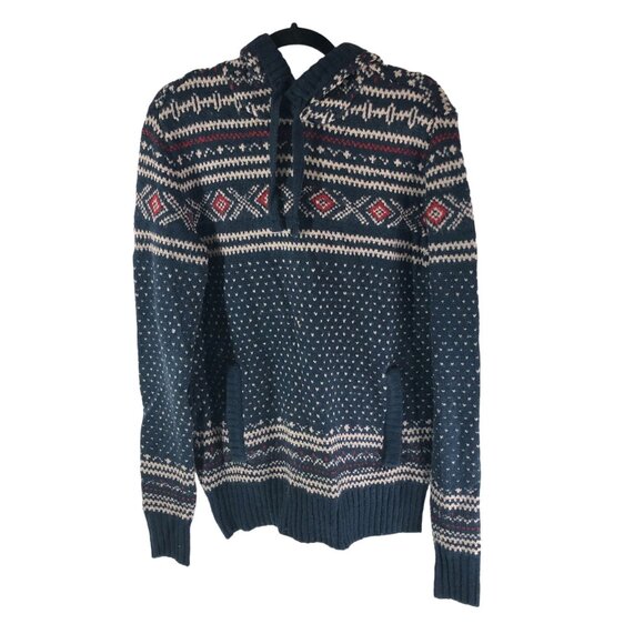 American Eagle Outfitters Other - American Eagle Mens Super Soft Birdseye Fairisle Hooded Sweater Blue Red Size S